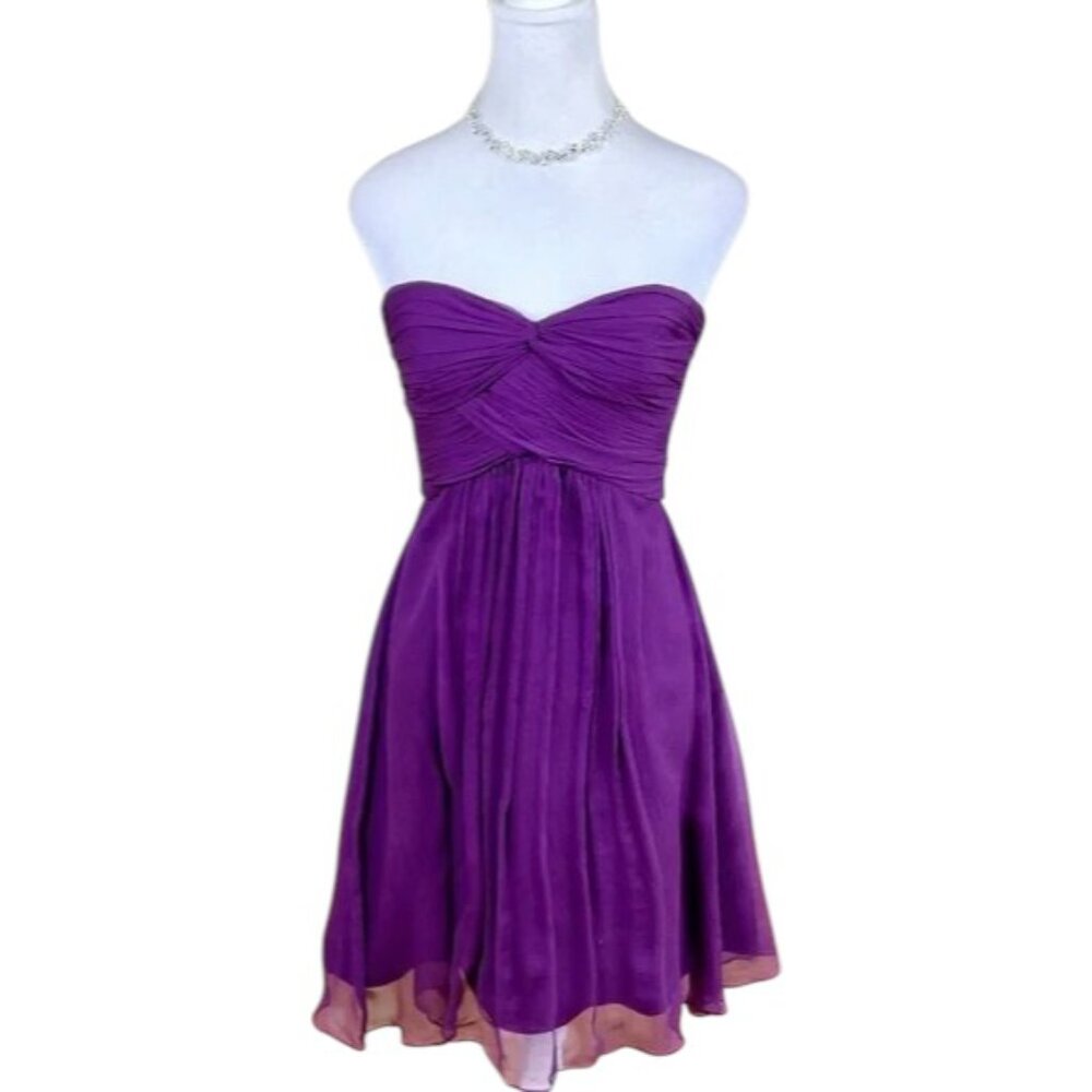 Amsale Strapless Dress Silk Purple Flowy Skirt (2)
